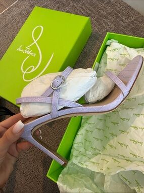 Sam Edelman Lavender Croc-Embossed Strappy Stiletto Sandals